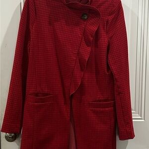 CAbi Celebration Red Houndstooth Ruffle Jacket Size Small